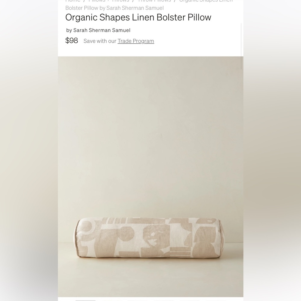 Organic shapes linen bolster pillow from lulu and Georgia. Like new condition.
